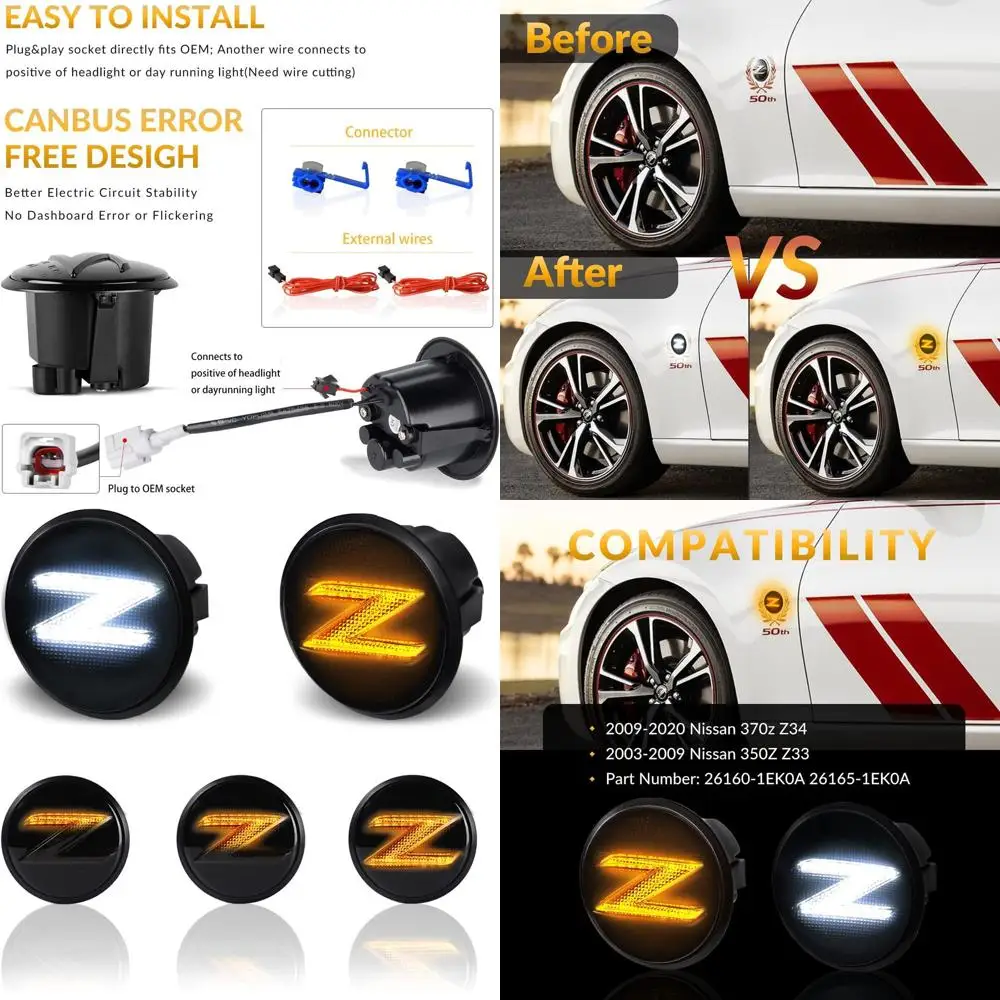 

Nissan 370Z Z34 2009-2020 & 350Z Z33 2003-2009 LED Side Marker Lights with Sequential Amber Turn Signals and Smoked White Runnin