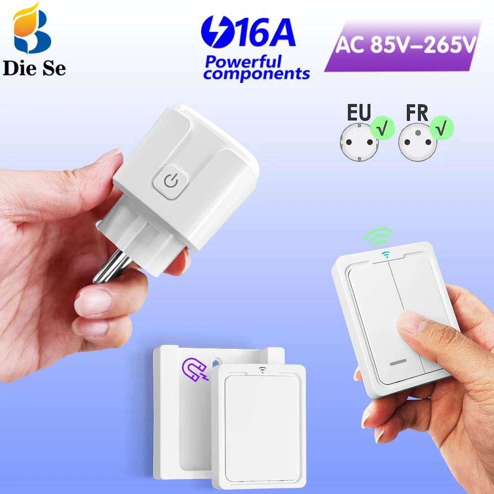 

RF 433MHz Wireless Smart Sockets AC 220V 16A European Plug Wireless Magnetic Panel and Push Button Switch for Home Appliance