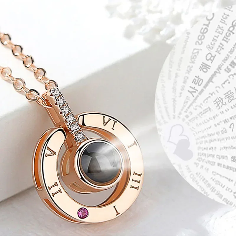 2024  Hot Sale Round/Heart Pendant Necklace for Women with Unique Projection Function 100 Language 