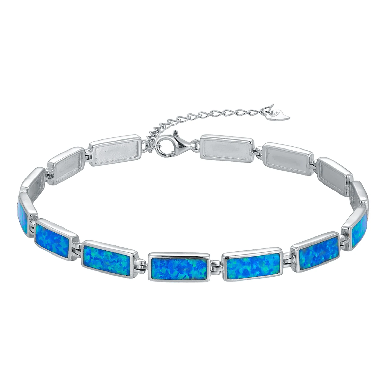 

Luxury Blue Opal Bracelet for Women,Light Silver Color Chain Artisan Look Handcrafted Opal Valentine Jewelry Gift for Grilfriend