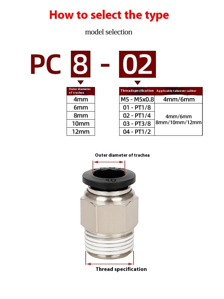 XINGCHEN 공압 스루 커넥터 외부 스레드 플러그 PC6/8/10/15 - M5 - 01-02-03 - 04