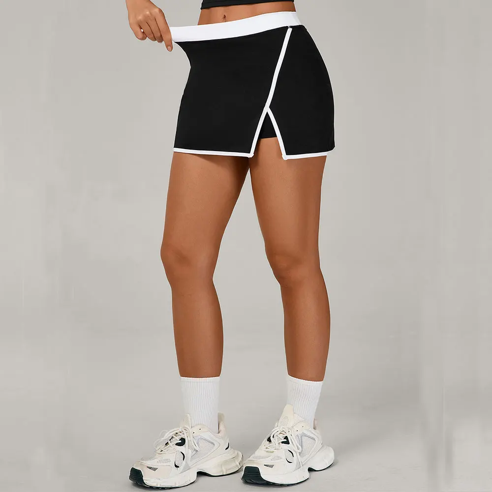 Color Blocking Sports Short Skirt Women's Yoga Short Skirt Tight Fitting Splicing Anti Glare Running Fitness Yoga Tennis Skirt