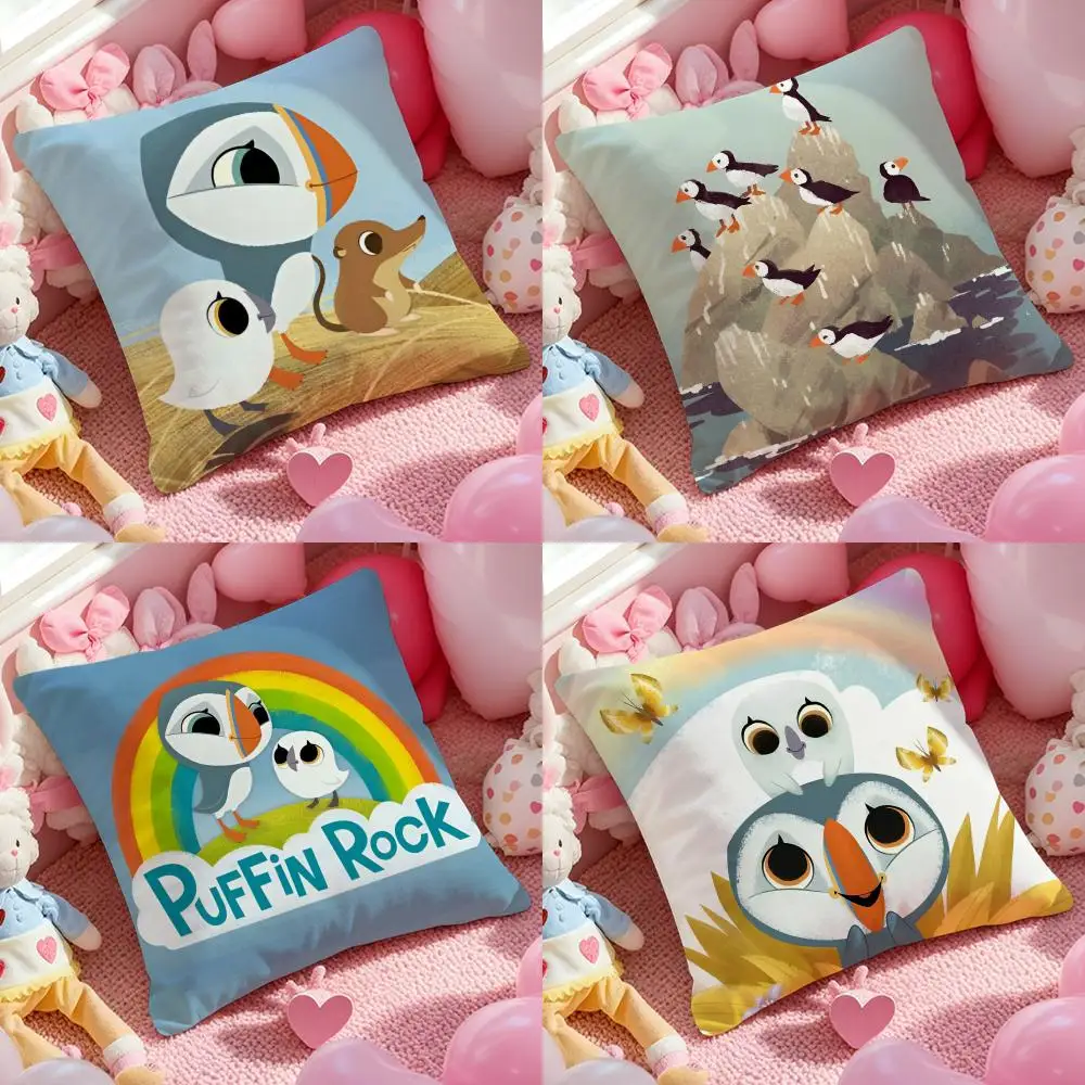 Kwaii Puffin Rock P-Preschool Cushion Cover Pattern Printed Pillowcase for Living Room Sofa Cushion Cover & Bedroom Decor