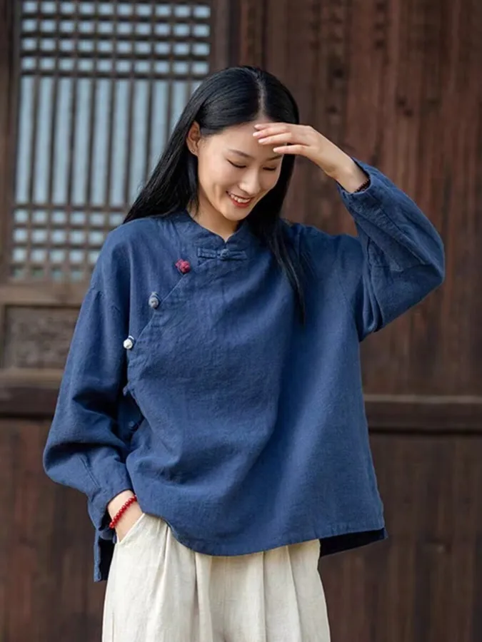 

Новый китайский женский хлопковый льняной костюм, весенне-осенний новый льняной чайный костюм в стиле ретро с воротником дзен, топ