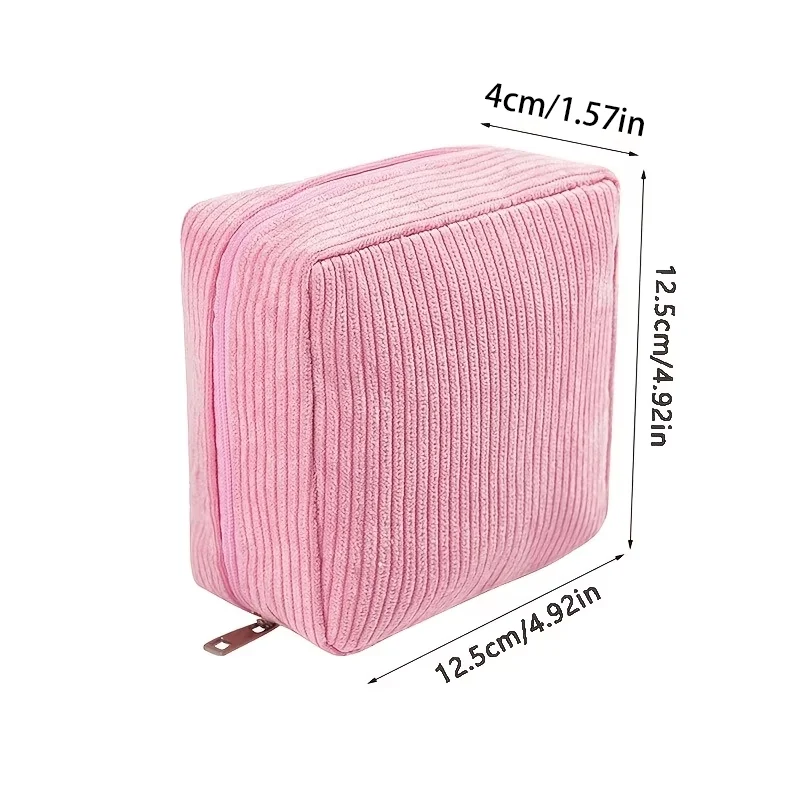 New Corduroy Makeup Bag, Portable Large‑Capacity Cosmetic Organizer Pouch for Cosmetics, Coins and Sanitary Pads