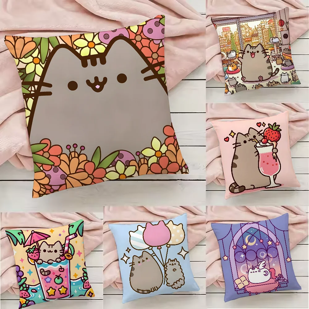 Cartoon Cat P-Pusheens Pillow Case Pillowcase Anti-dustmite Pillow Invisible zipper silky short plush Sofa cushion cover