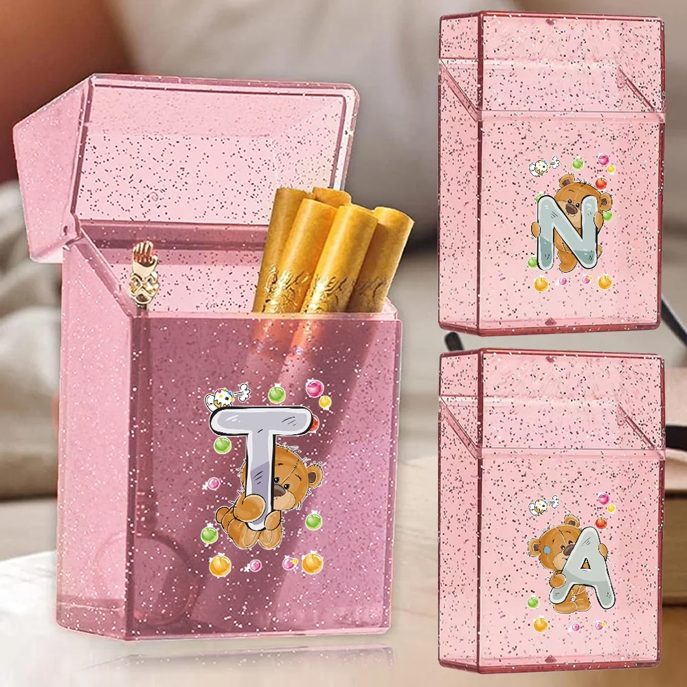 

Crystal Cigarette Cigar Case Cover Portable Smoking Container Tobacco Holder Organizer Pocket Storage Box Bear Letters Pattern