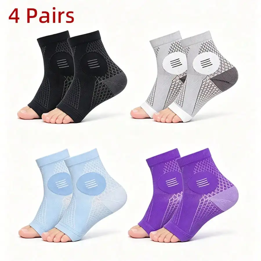 

4-Pair Ankle Compression Socks, Foot And Compression Socks, Arch Support – Perfect For Sports, Running, Hiking, Cycling, And Casual Wear