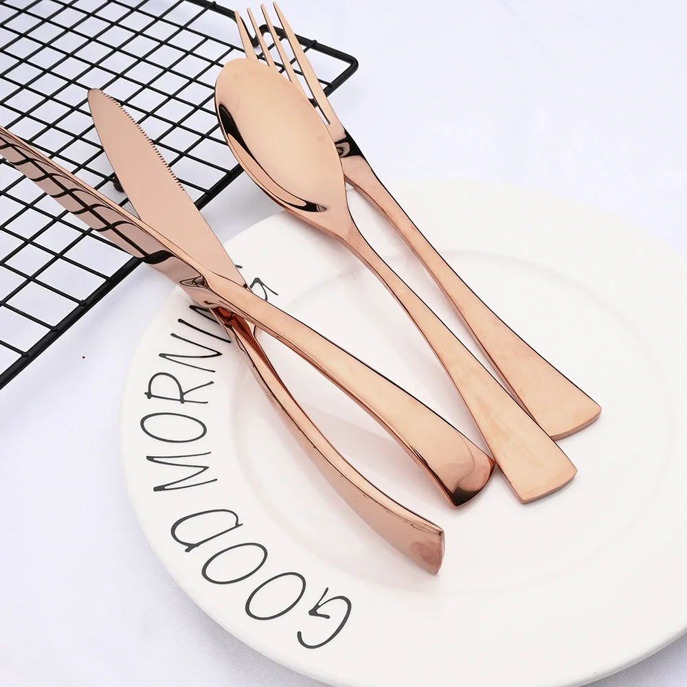 20Pcs Rose Gold Dinnerware Set Knife Fork Coffee Tea Spoon Cutlery Set Stainless Steel Tableware Western Home Kitchen Flatware