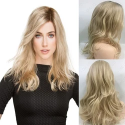 Womens Fashion Long Curly Wave Blonde Synthetic Wigs Natural As Real Looking Dark Roots Cosplay Fancy Dress Party Wigs