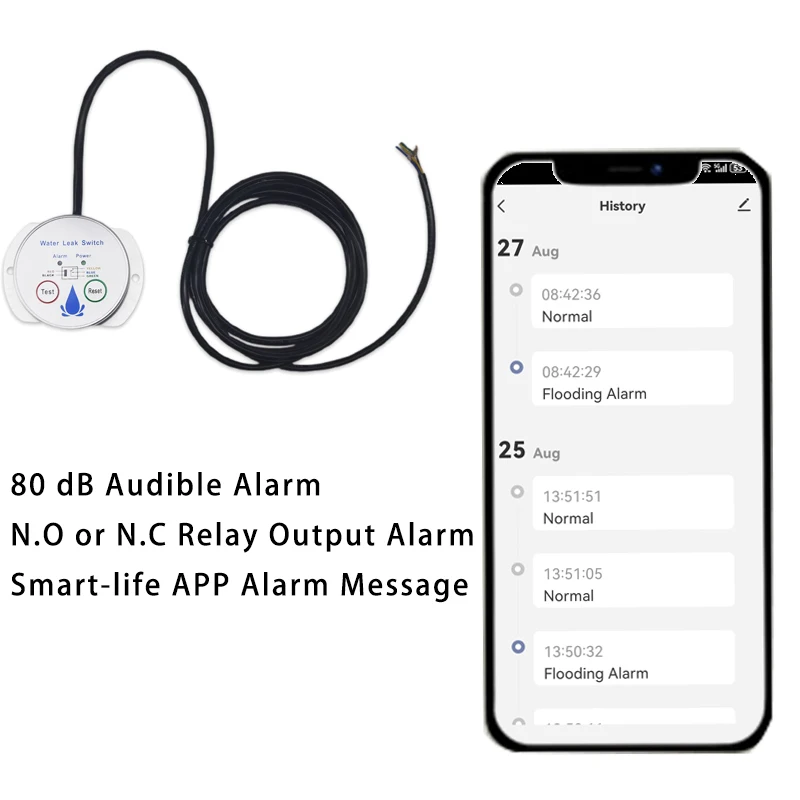 Smart Wifi SW6 Water Leak Sensor N.O/N.C Relay Output Wide DC/AC Voltage Wet Switch Detector