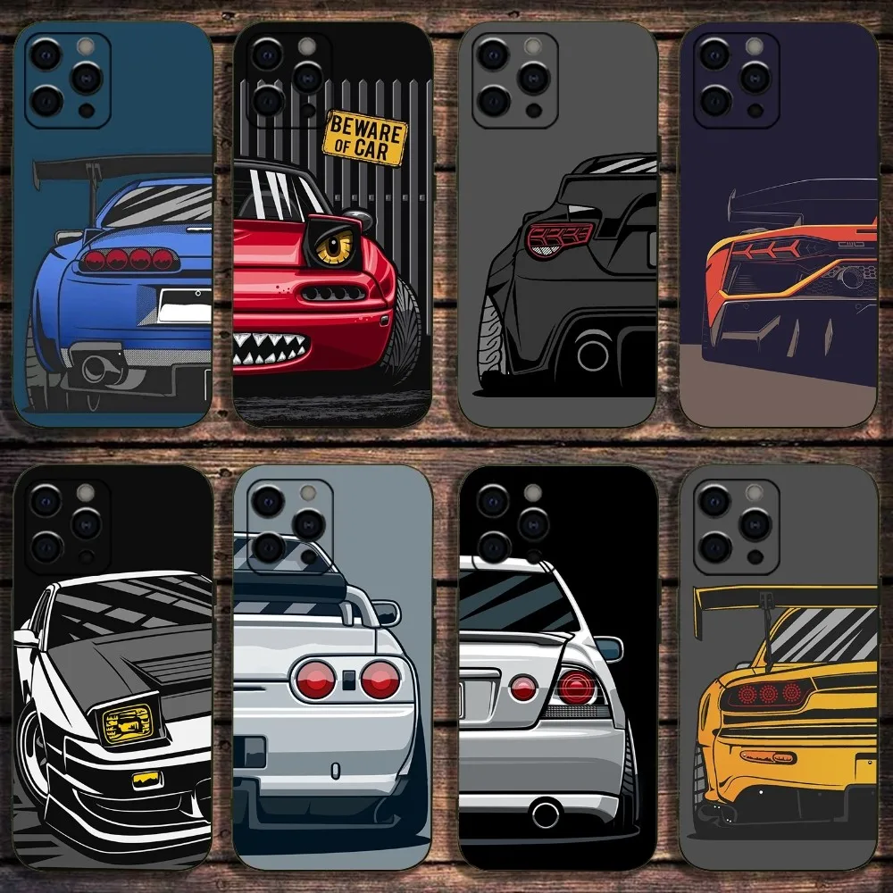 Japan J-JDM Sports Car Phone Case For Apple iPhone 15,14,13,12,11,Pro,X,XS,Max,XR,Plus,Mini Soft Black Cover