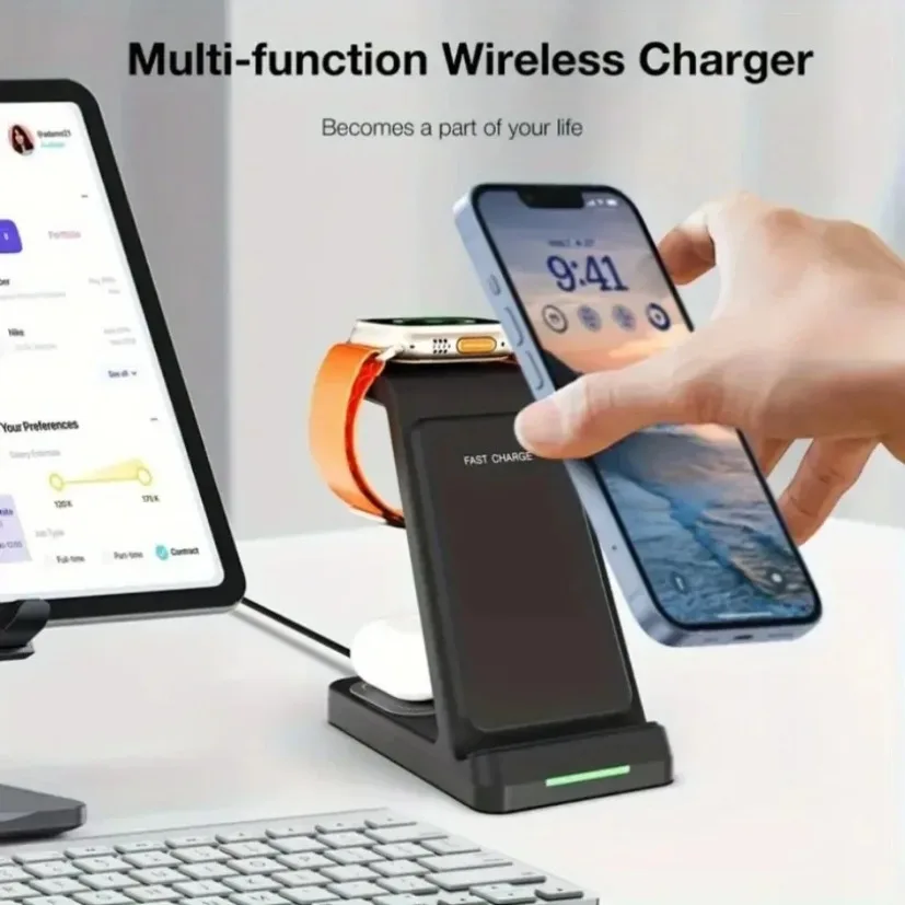 Wireless Charger Stand 3 in 1 Fast Charging Station for iPhone 16 15 14 13 12 Pro Max  iWatch 10/9/8/7/6/5/4/3 Airpods 4/3/2/