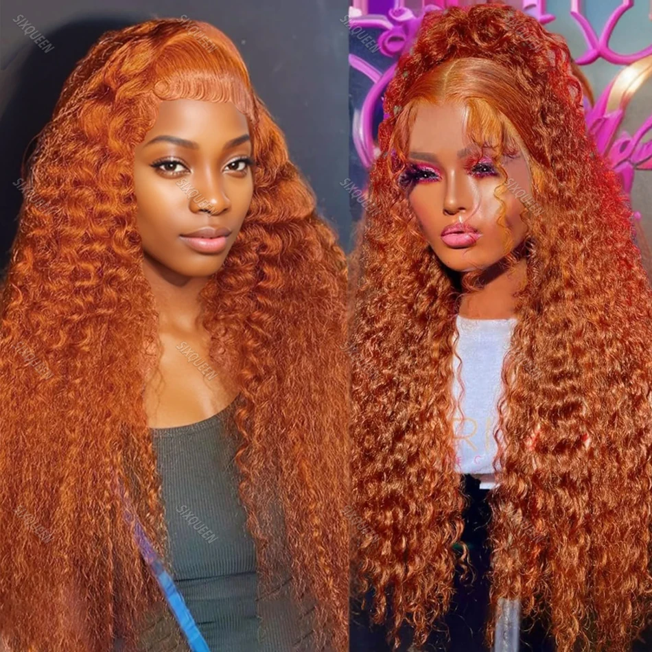 

200 Density 13x6 HD Transparent Lace Front Human Hair Frontal Curly Wigs 100% Natural Hair Ginger Deep Wave Wigs For Women