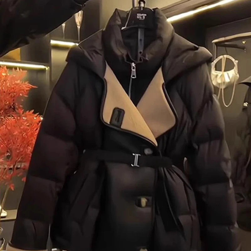 여성용 블랙 후드 코튼 코트 2026 겨울 신상 슬림 웨이스트 파카 패딩 캐주얼 재킷 시크 롱 슬리브 방풍 아우터웨어