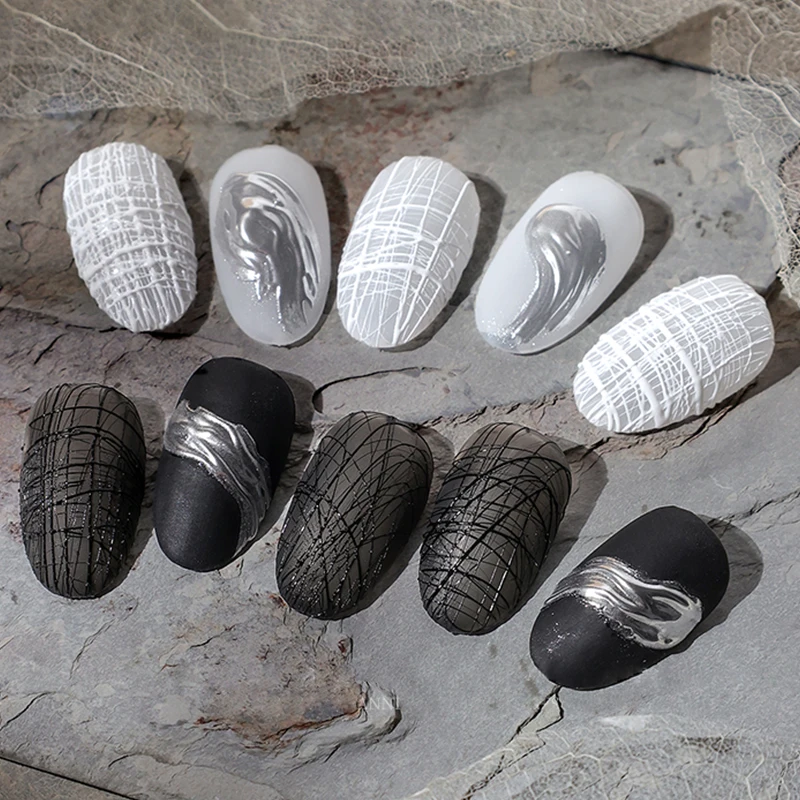 PUENTE 3個セット ブラック ホワイト カラー ドローイング プルワイヤー ジェルポリッシュ ドットペン付き ソークオフ UV/LED ネイル スパイダージェル マニキュア用