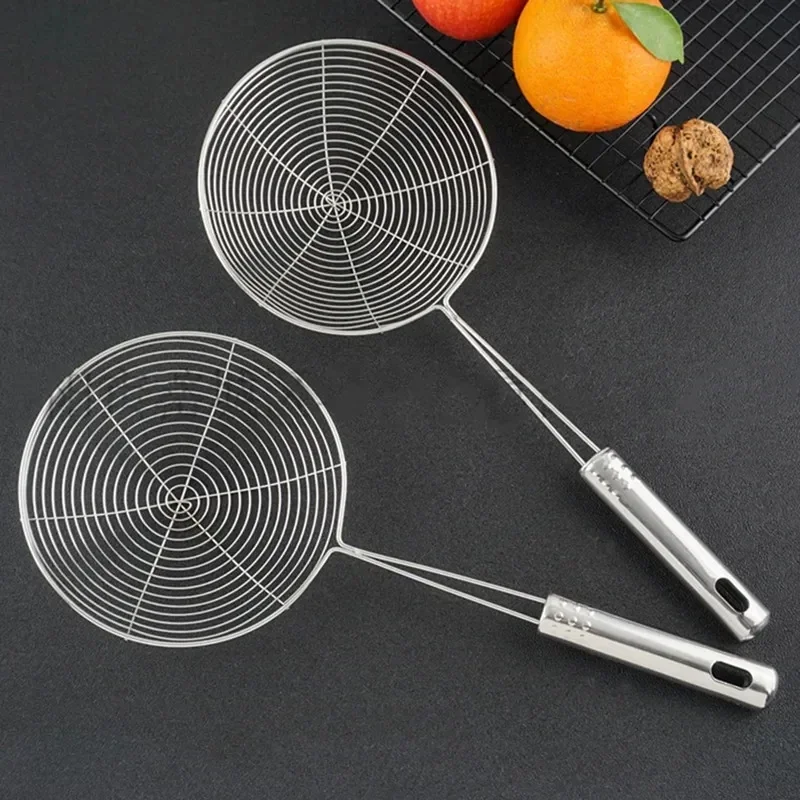 

1pcs Stainless Steel Handhold Frying Skimmer Handle Oil Drainer Anti-slip Soup Foam Filter Multifunctional Kitchen Accessories