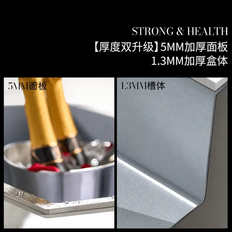 SUS304 Stainless Steel Large Single Slot Embossed Multi Functional Vegetable Washing Basin Thickened Sink