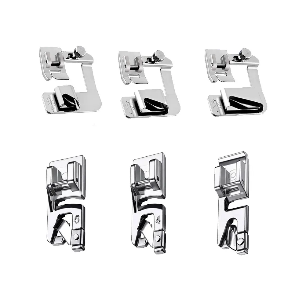 Conjunto de calcador de máquina, 4/8 "6/8" 8/8 "3mm 4mm 6mm, pés de crimpagem de bainha rolada para máquinas de costura de haste baixa artesanato