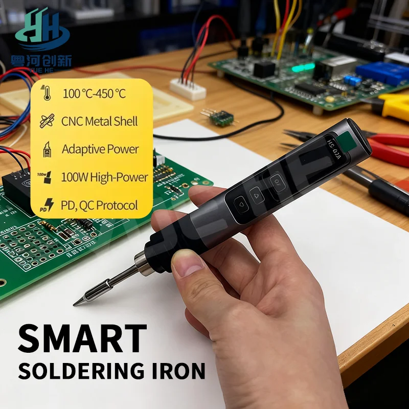 

FNIRSI HS-02 TYPE-C электрический паяльник с регулируемой температурой, портативная цифровая паяльная станция, 100 Вт, HS-02A, HS-02B