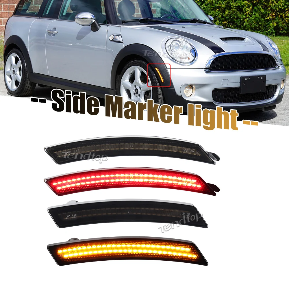 For MINI Cooper R55 R56 R57 R58 R59 R60 R61 Full Strip Amber Red  LED Side Marker Light Kit Front Rear Bumper Side marker Lamp