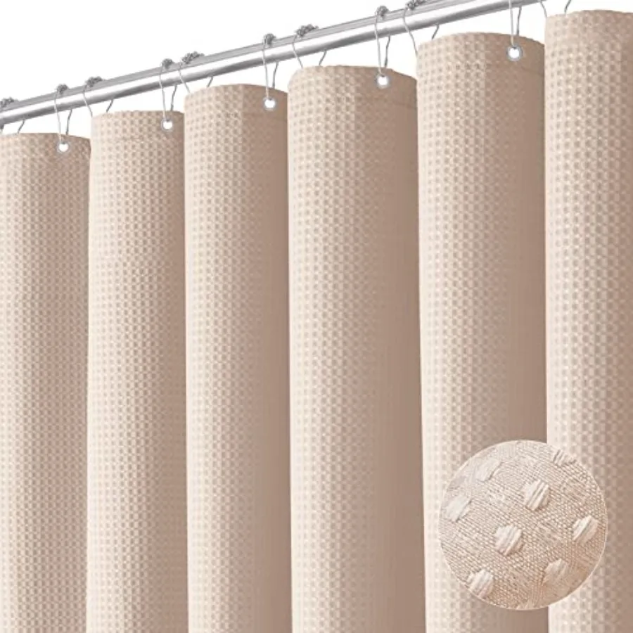 

Blush Pink Fabric Shower Curtain - Waffle Weave Textured Heavy Duty Cloth Shower Curtains for Bathroom, 256GSM Hotel Luxury Wei