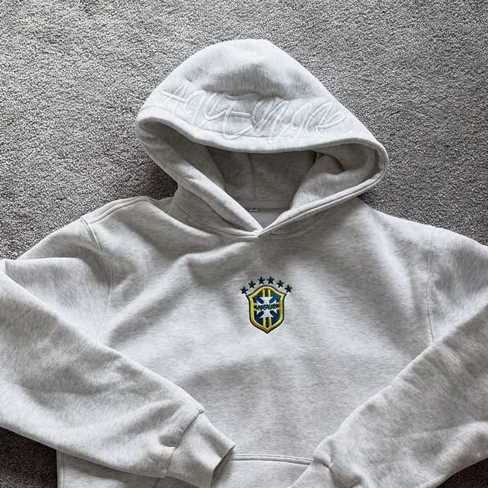 Autumn and winter new style men's casual letter computer embroidery pullover long sleeve gray hooded sweater