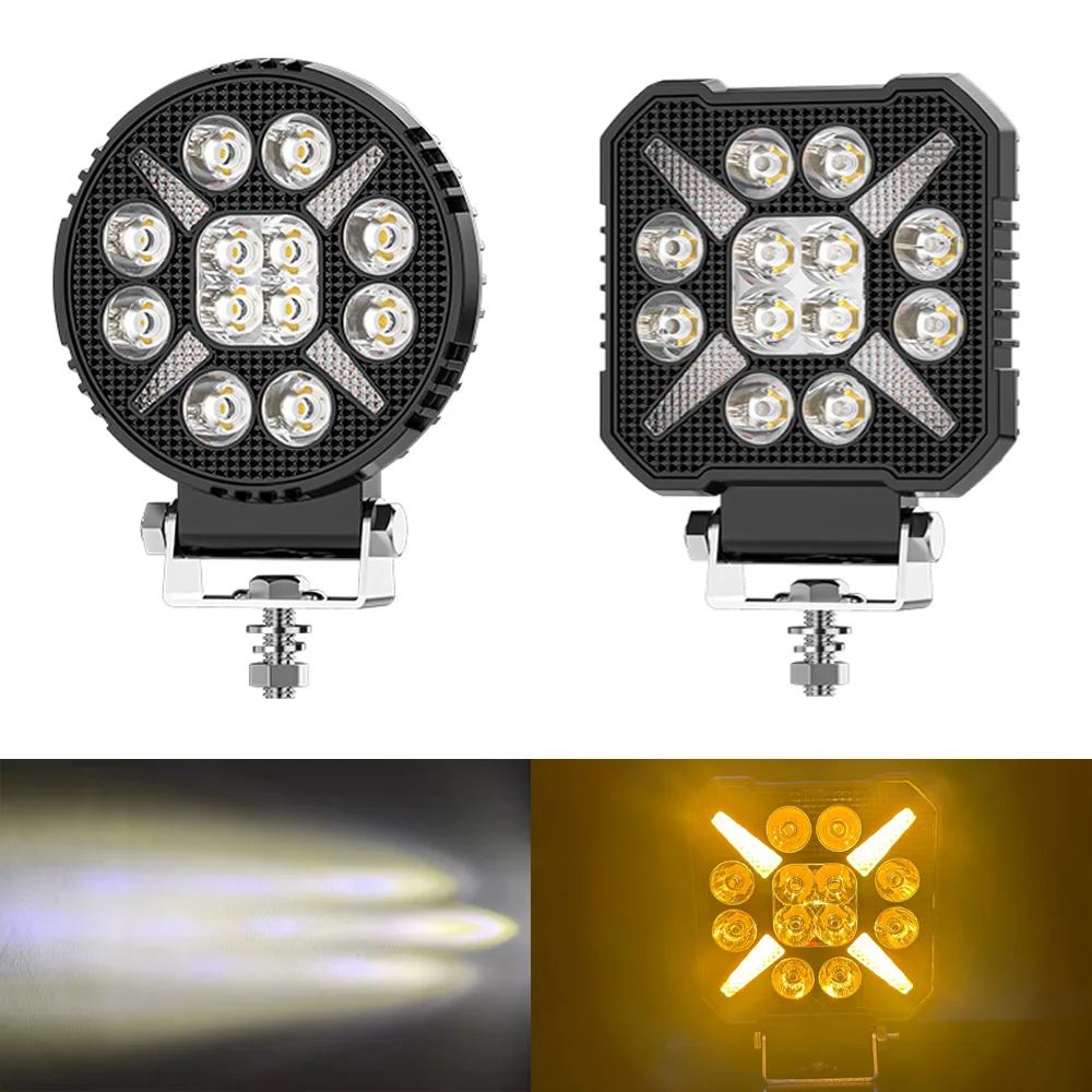 4Inch Led 4X4 Round Square Spotlight 12LED White+Amber DRL For Trucks Off-road Vehicle ATV SUV UTV 4WD Jeep Boat