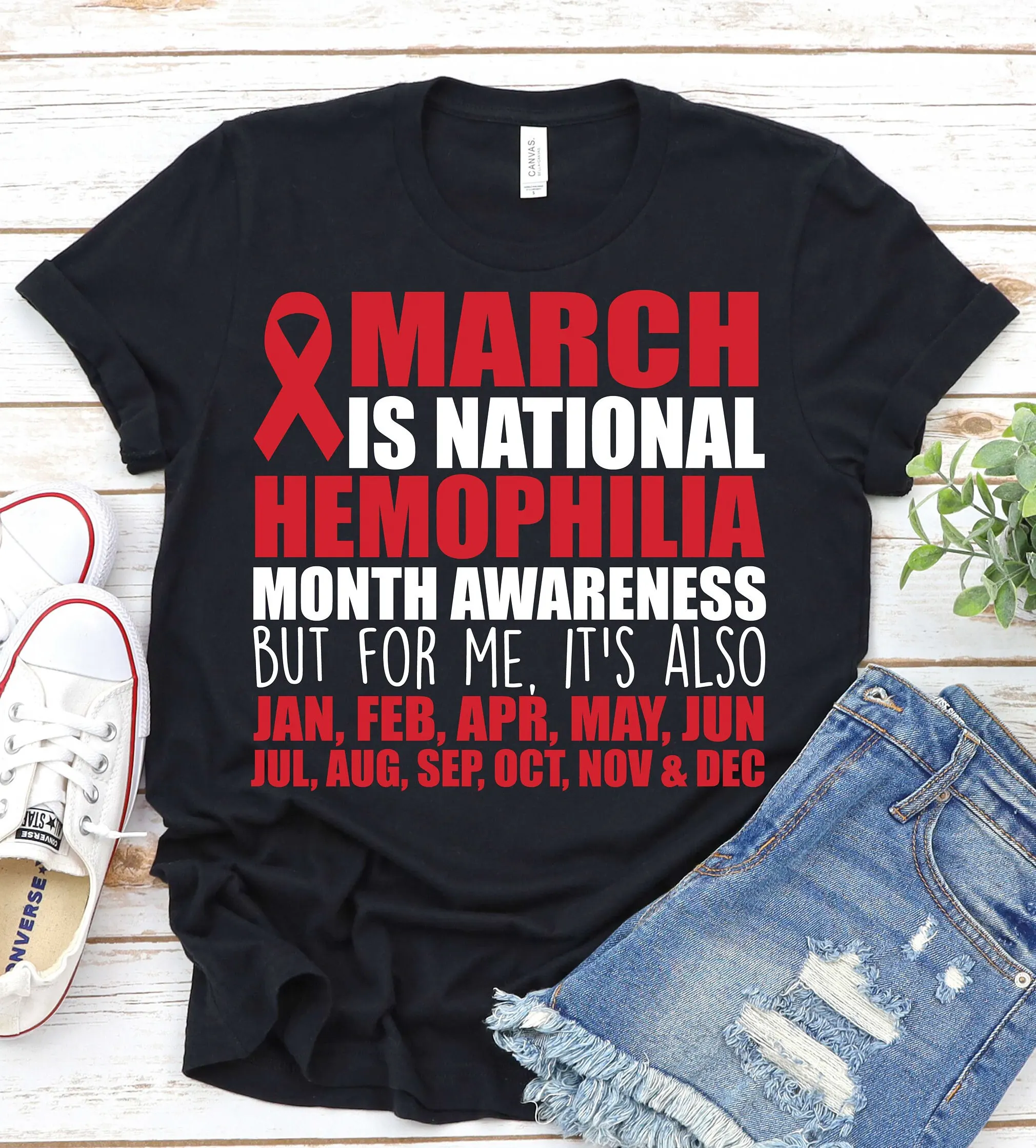 Hemophilia Awareness T Shirt Month Red Ribbon Support Mom Bleeding Disorder