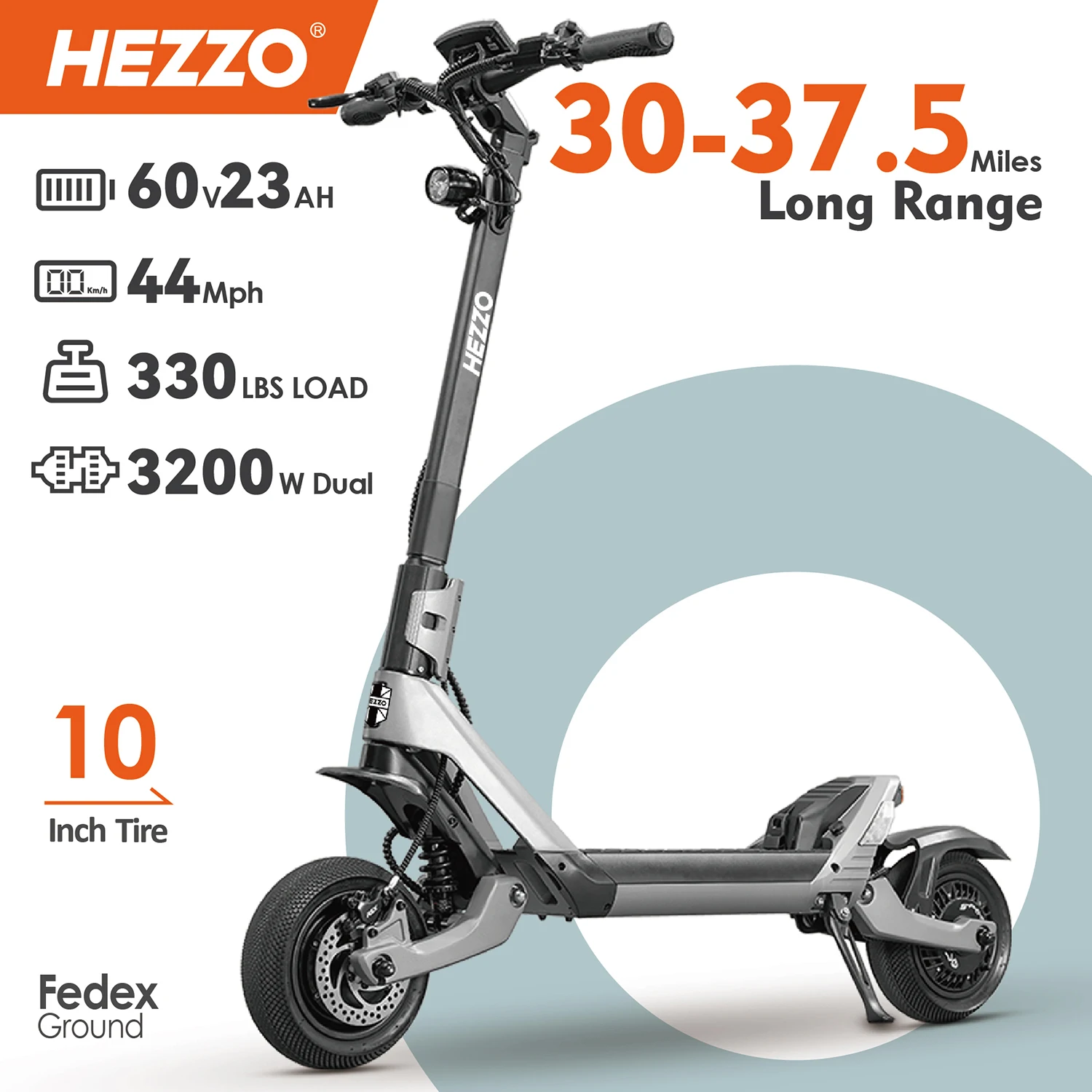 HEZZO F6 Electric Scooter 60V 1600W Dual Motors 10inch Off-road Folding Escooter 23AH Lithium Battery Long Range