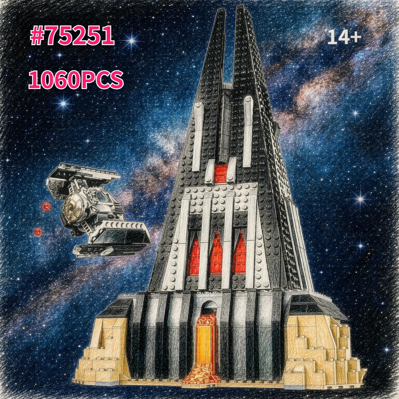 Image of MOC TIE Fighter Modell 1060 Teile Bausteine-Set Kompatibel mit Lego-Teilen Geeignet als Weihnachtsgeschenke