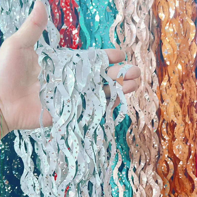 

New 1X2m Rain Silk curtain S-shaped Star Tassel Pull Flower Birthday Holiday Anniversary Baby Shower Party Decoration Background