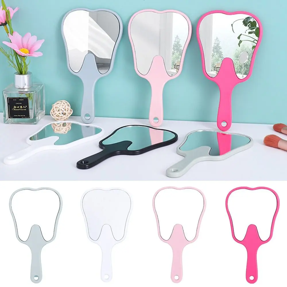 1PC Tooth Shaped Handheld Mirror Cute Makeup Mirror Hand Held Dental Mirrors With Handle High Definition Makeup Mirror