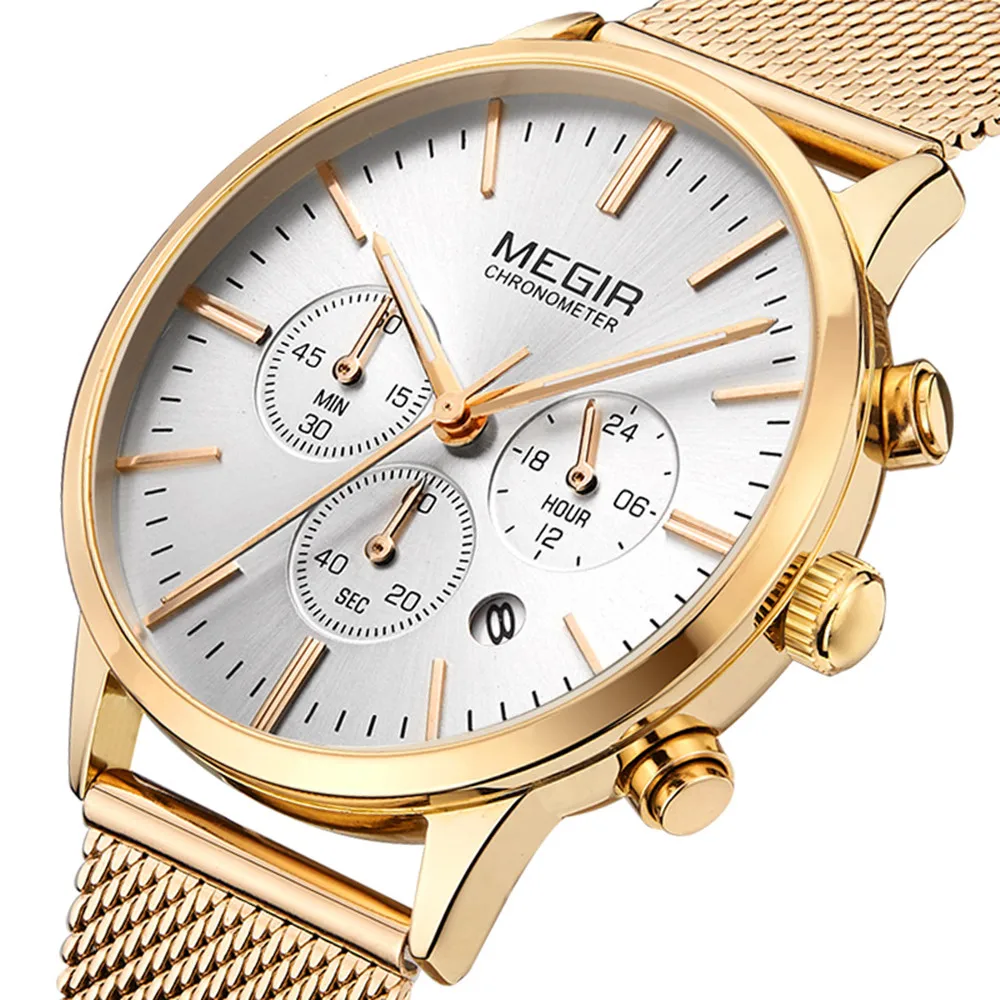 MEGIR Watches for Women Luxury Elegant Ladies Stainless Steel Quartz Wristwatch Fashion Chronograph Clock Reloj Mujer 2011