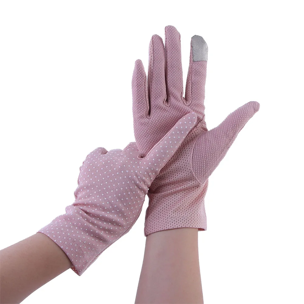 Spring Summer Driving Gloves Women Touch Screen Thin Cotton Gloves Lace Mesh Breathable Non Slip Riding Car Gloves