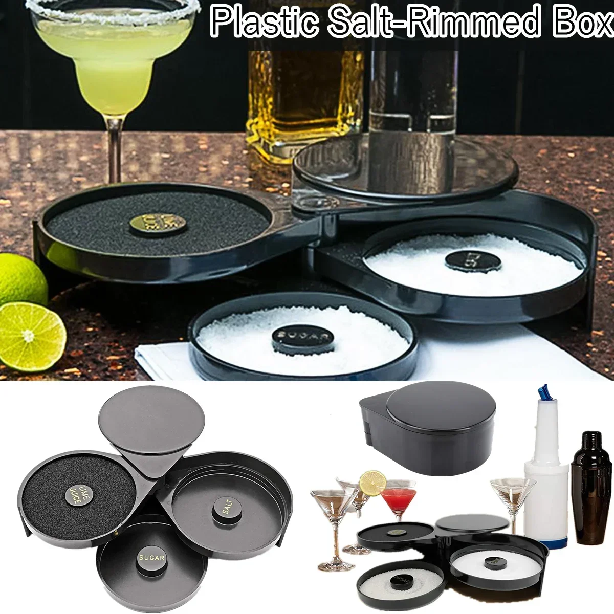 

3-Tier Salt Rimmer Box, 2 Sponges, Bartender Tool, Cocktail Seasoning, Bar Party Essential