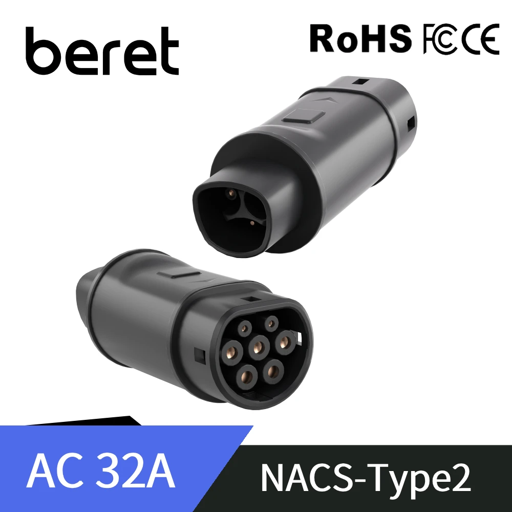 

Адаптер BERET Tesla to Type2 32A 7,2 кВт, высокоскоростной зарядный адаптер для автомобилей Type2 Chargig 220 В ~ 250 В NACS to Type2