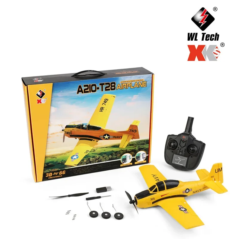 Avião rc a210 com controle remoto, planador de espuma de asa fixa t28 lutador 4 canais dublê adulto brinquedos modelo voador elétrico