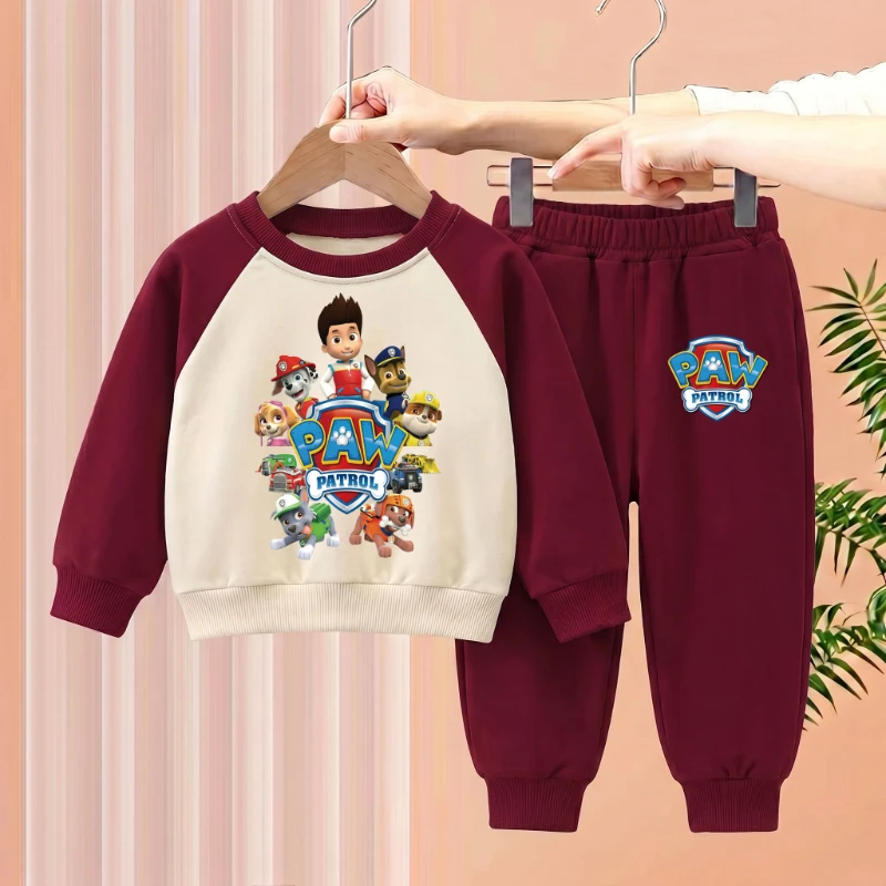 2026 New Paw Patrol Kids Sweatshirt 2‑Piece Set, Color Block Cartoon Tracksuit for Boys Girls Spring Autumn Hoodies Pant 2pcs