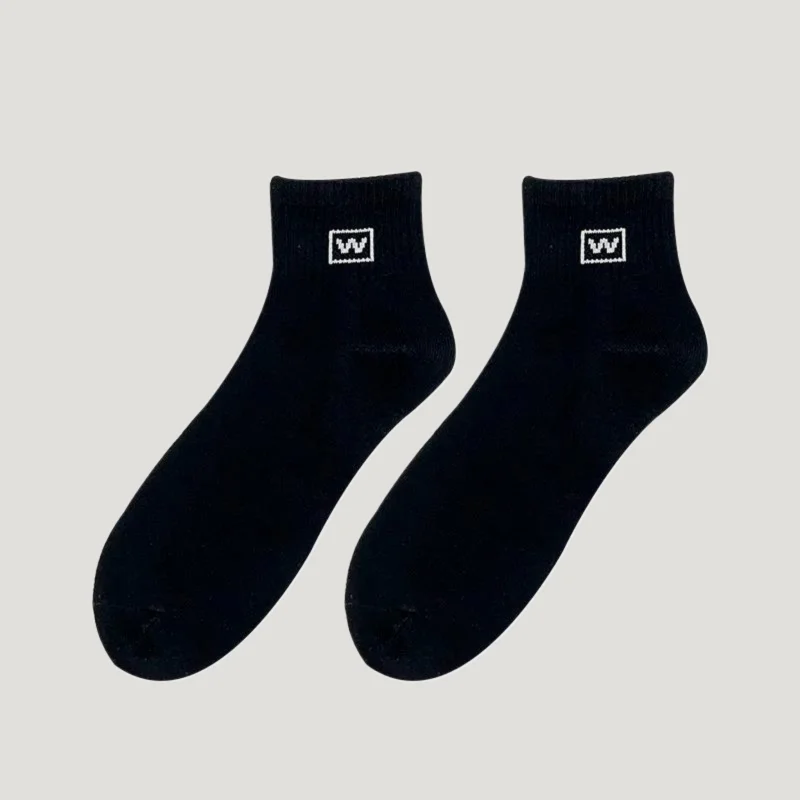 8/15 Pairs Men's Solid Color Letter Flat Socks Spring And Summer Casual Simple Bamboo Fiber Sports Socks Men's Mid-tube Socks