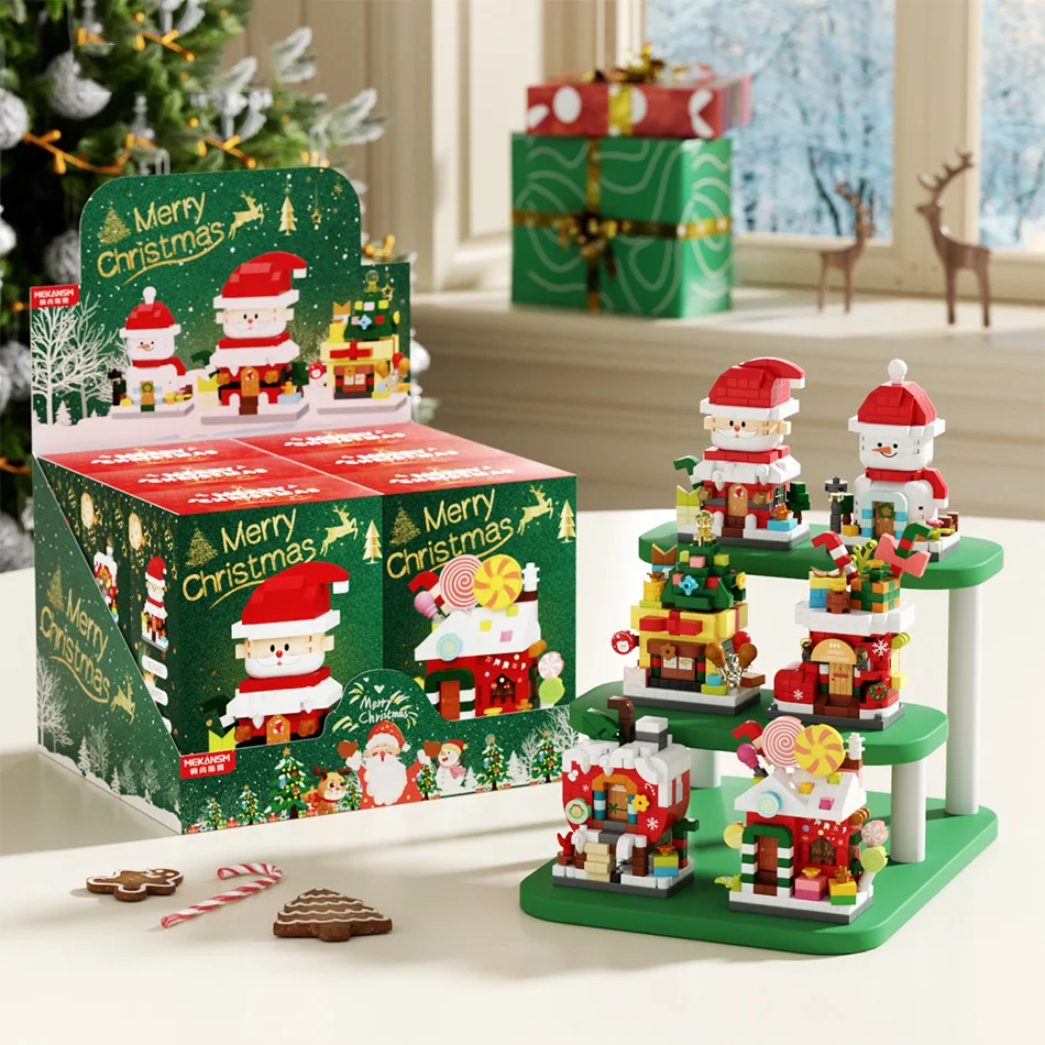 

DIY CHristmas Santa Claus Snowman Candy Store Stree View Xmas Tree Buiding Blocks Micro Bricks Educational Toys For Kids Gifts