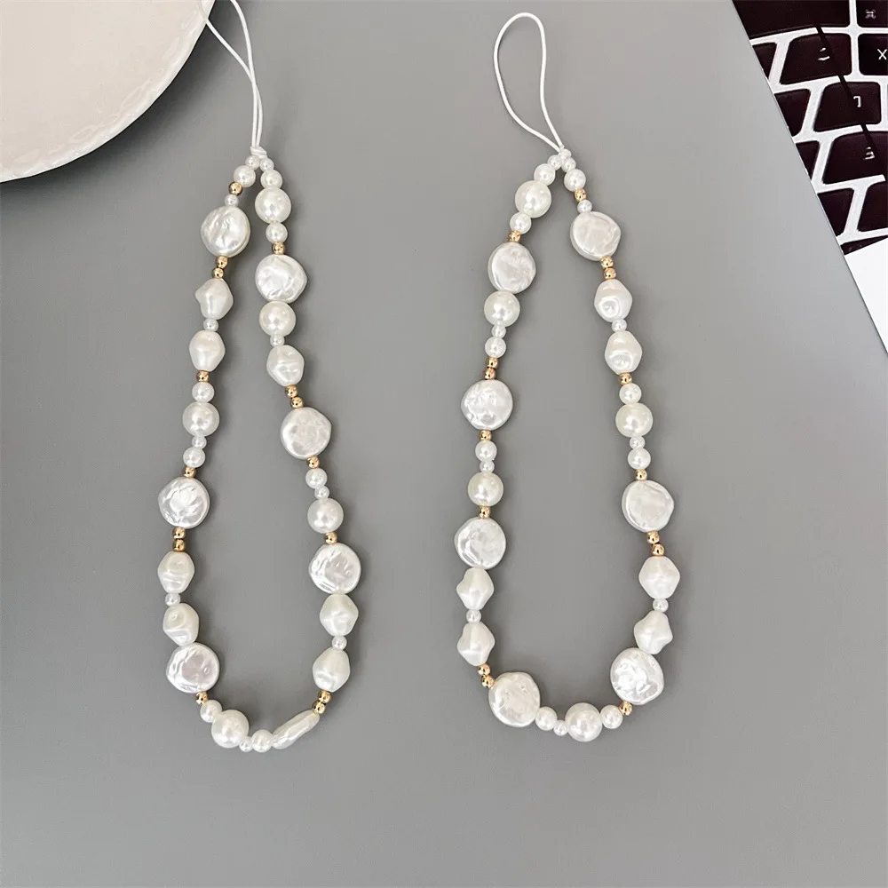 

Корейская 3D милая барочная белая жемчужная цепочка для телефона из бисера для iPhone 16, подвесная веревка для камеры, анти-потерянный ремешок, подвесные украшения