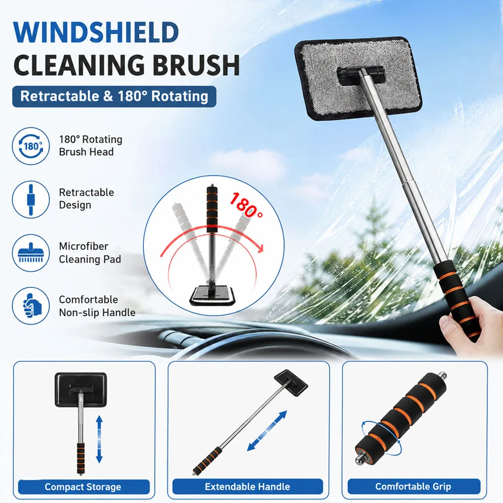 Car Windshield Wiper Telescopic Glass Cleaner With Pole Defogging Dust Removal Tool Auto Interior Exterior Cleaning Tool