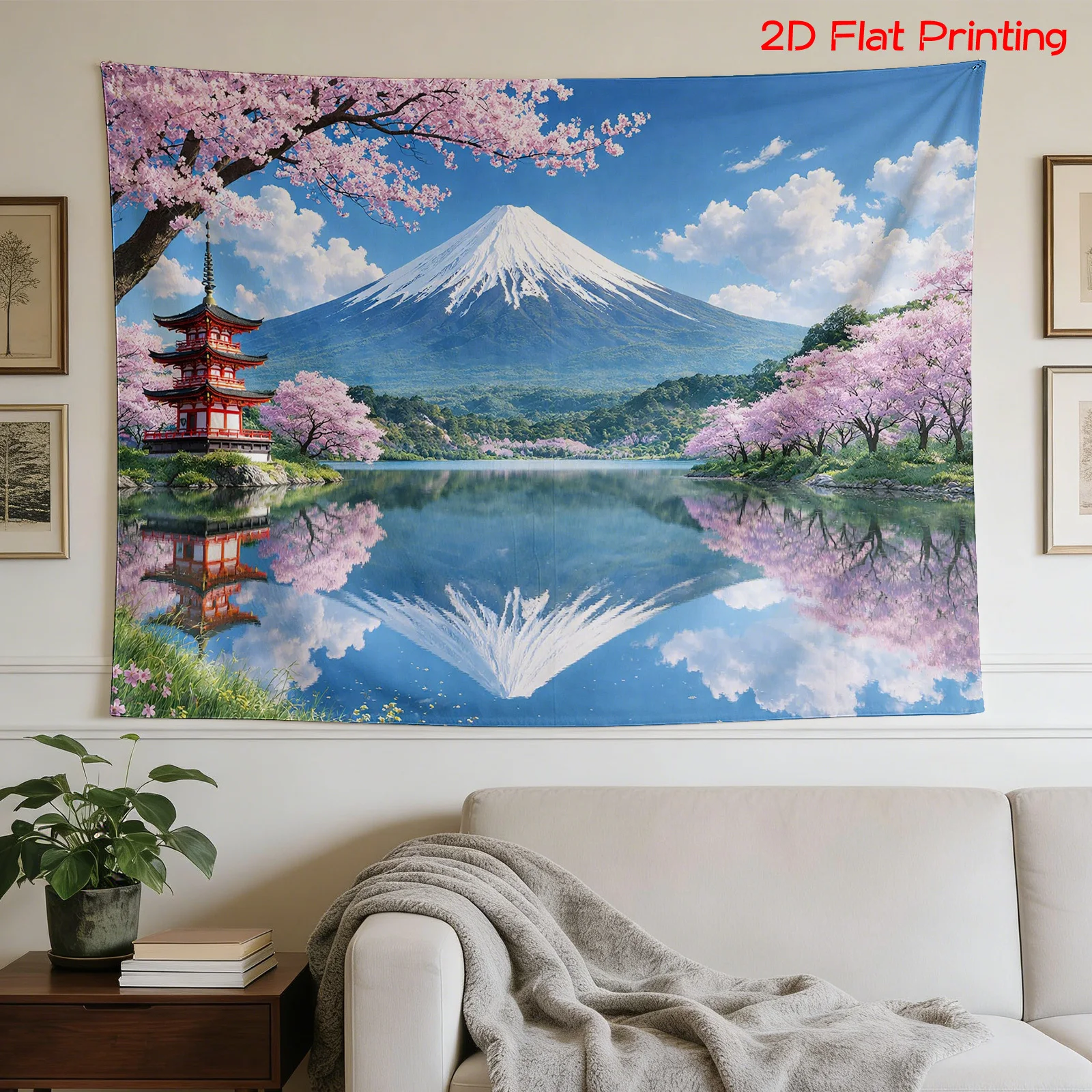 Aesthetic Japanese Wall Tapestry Mount Fuji Sakura Cherry Blossoms Anime Landscape Scenery Decor Art Print Polyester Fabric Home