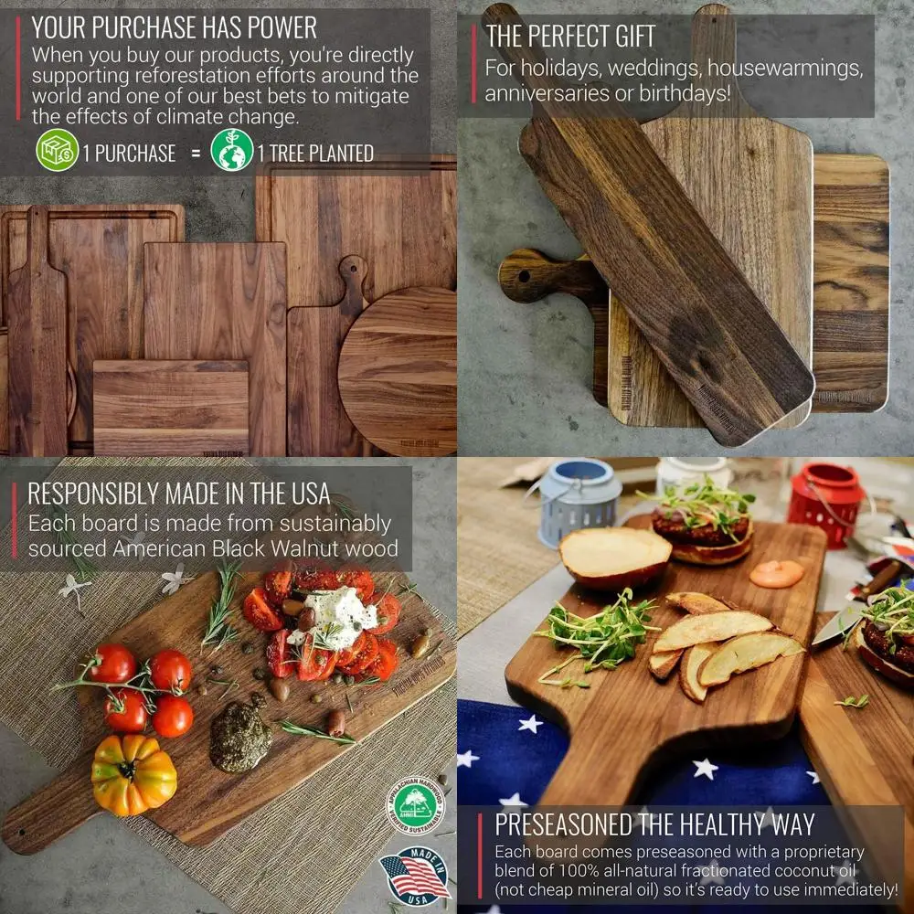 

Устойчивая разделочная доска из твердой древесины ореха, 8x17, сделано в США, с ручкой