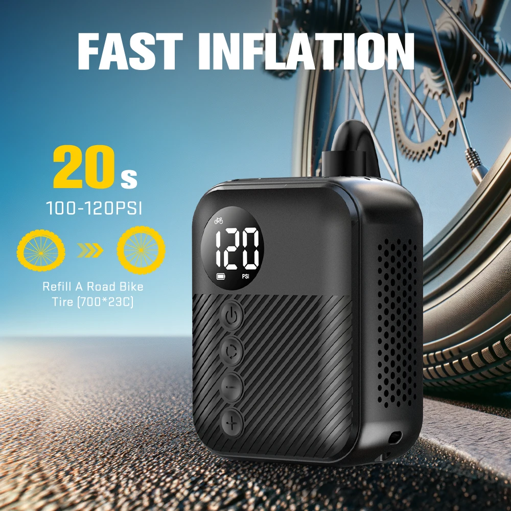 Carsun Portable Digital Mini Bike Pump - Rechargeable Pressure Gauge Fast Inflation for Road Mountain Bicycle Tires