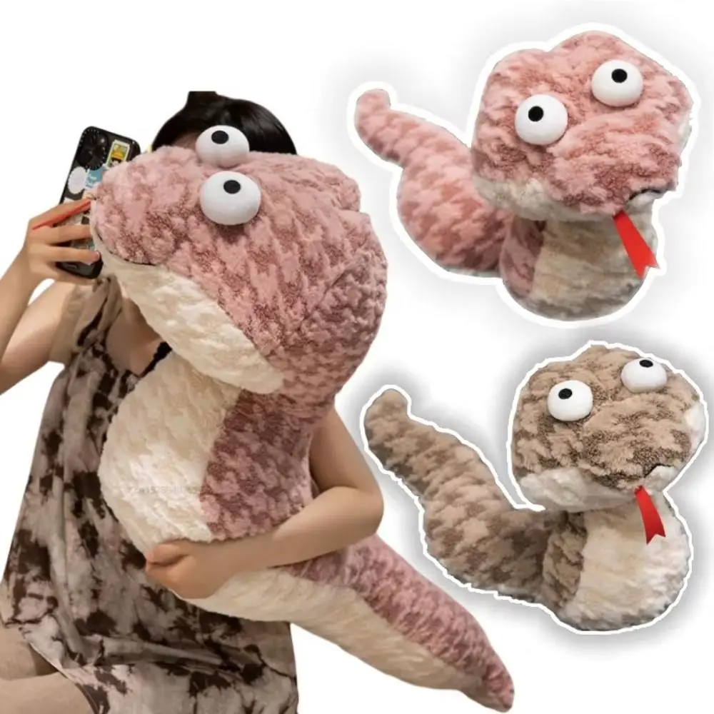 Juguetes de peluche de serpiente de ojos grandes y esponjosos, Animal relleno de dibujos animados de 45-70cm, cómoda cabeza grande, muñeco tranquilizador de serpiente, decoración del hogar