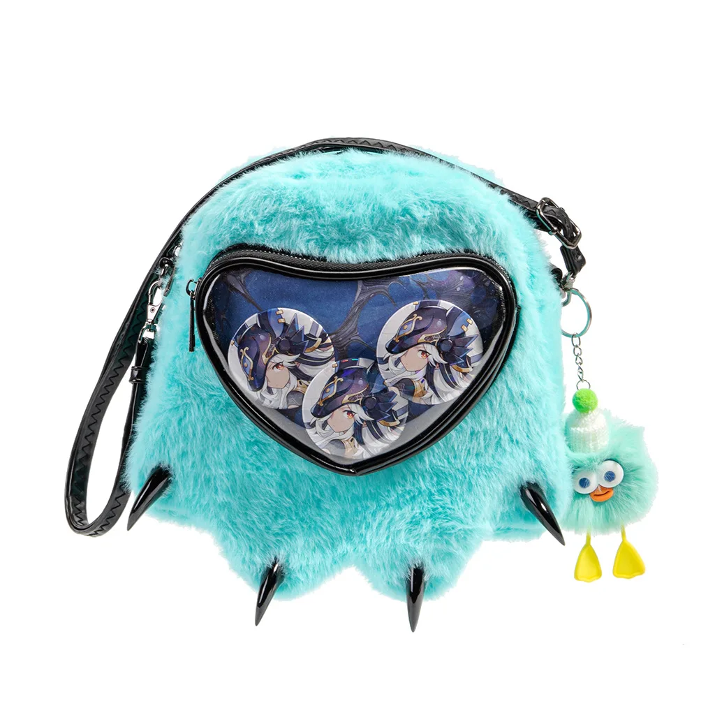 New Cute Monster Paw Ita Bag Plush Crossbody Purse Kawaii Anime Display Shoulder Bag Heart Window Collectible Display Handbag