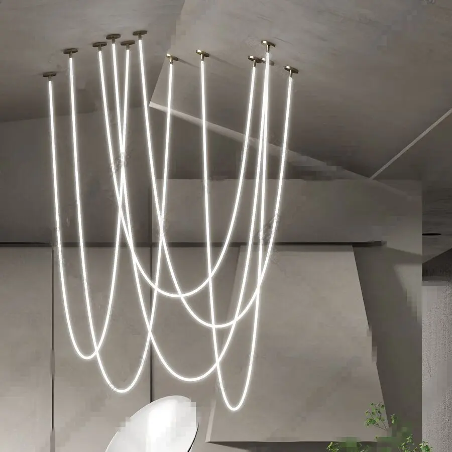 

Silicone 360-degree Light-emitting LED Pendant Light Modern Long Tube LED Chandelier Hotel Office Cafe Bar Pendant Lamps