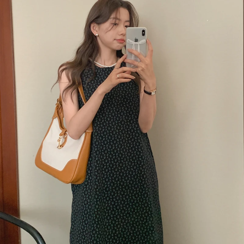 

Sweet Heart Vintage k Floral Print Svel Vest Long Dr Korean Sle Regular Fit Medium Softn Online Exclusive